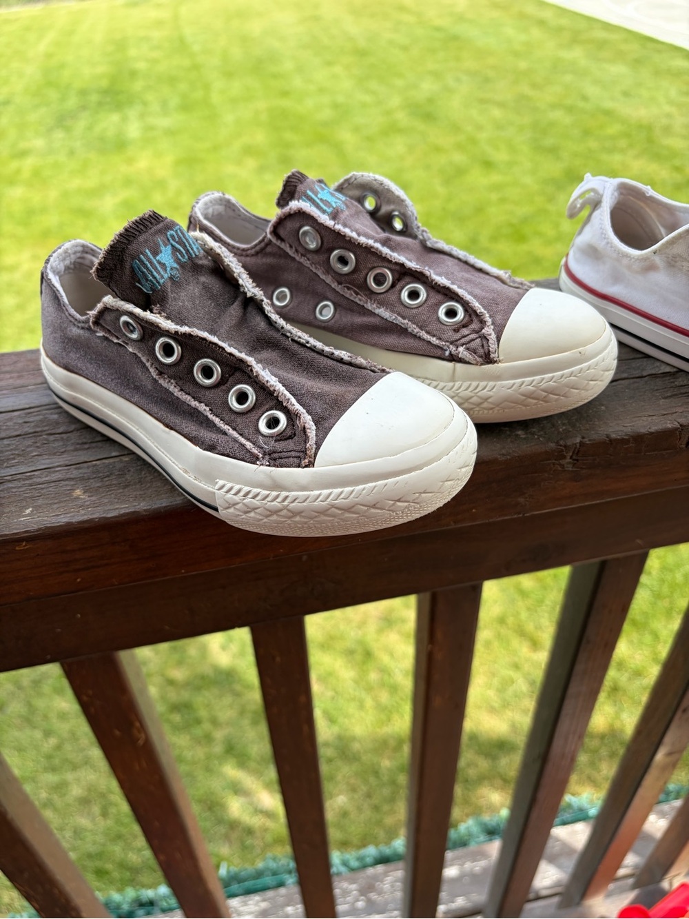 Kids Slip-On Canvas Sneakers in Brown with White Toe